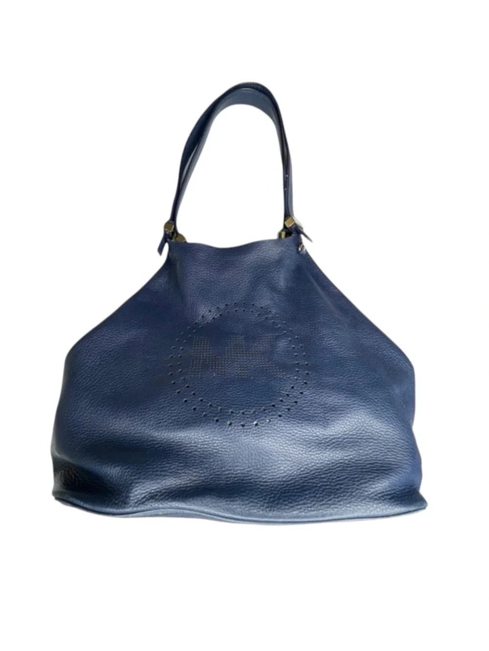 Michael Kors 𖦹 MK Perforated Logo Grab Bag Handbag 𖦹 Navy Pebbled Leather 𖦹